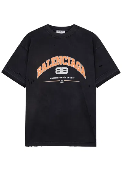 Balenciaga Black Logo Distressed Cotton T-shirt