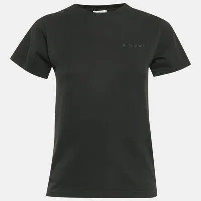 Pre-owned Balenciaga Black Logo Embroidered Cotton Knit T-shirt S