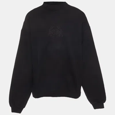 Pre-owned Balenciaga Black Logo Embroidered Cotton Oversized Sweatshirt M