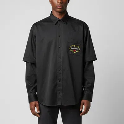 Pre-owned Balenciaga Black Logo Embroidered Gabardine Double Sleeve Shirt M