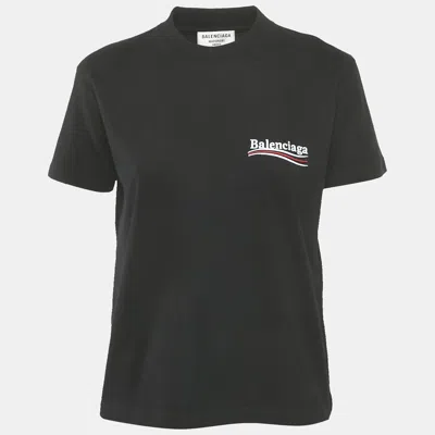 Pre-owned Balenciaga Black Logo Embroidery Cotton Crewneck Small Fit T-shirt L