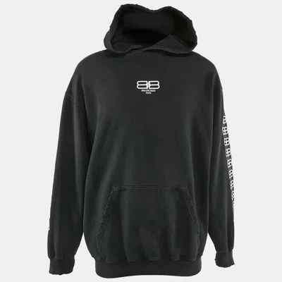 Pre-owned Balenciaga Black Logo Embroidery Cotton Distressed Hoodie S