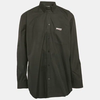 Pre-owned Balenciaga Black Logo Embroidery Poplin Button Front Oversized Shirt M