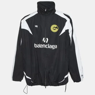 Pre-owned Balenciaga Black Logo Graphic Cotton Oversized Soccer Track Jacket L