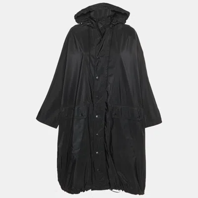 Pre-owned Balenciaga Black Logo Graphic Synthetic Oversized Raincoat S