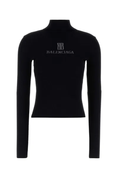 BALENCIAGA BLACK LOGO HIGH-NECK SWEATER