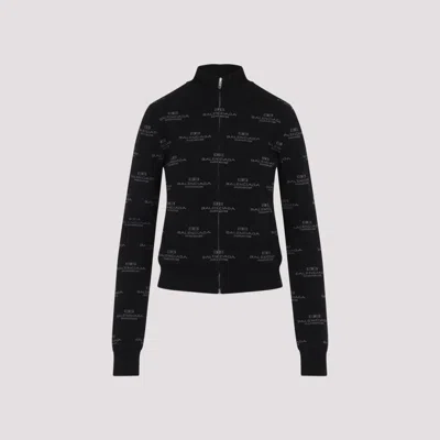 BALENCIAGA BLACK LOGO-JACQUARD CARDIGAN