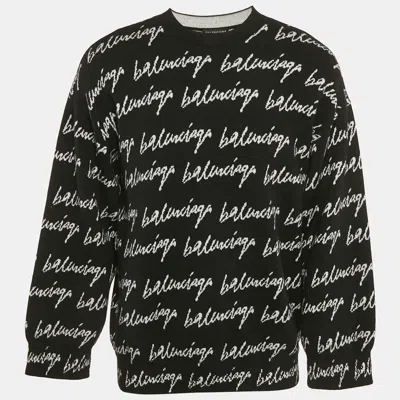 Pre-owned Balenciaga Black Logo Jacquard Knit Crew Neck Jumper S