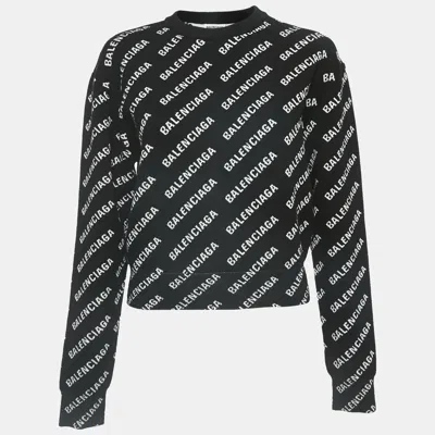 Pre-owned Balenciaga Black Logo Jacquard Knit Long Sleeve Sweater S