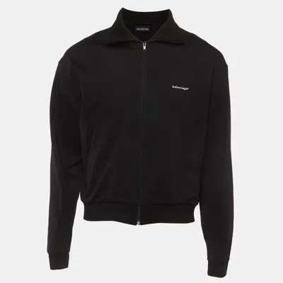 Pre-owned Balenciaga Black Logo Jersey Zip Up Jacket L