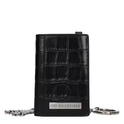 Balenciaga Black Logo Plate Ve Co Croc-embossed Wallet