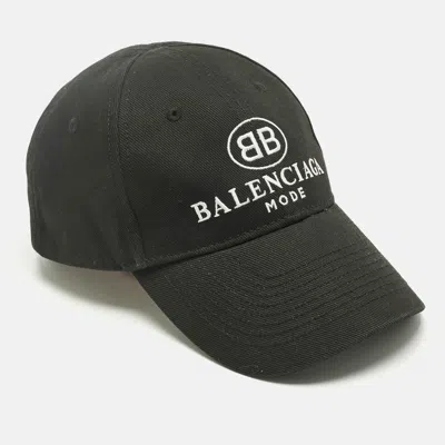 Pre-owned Balenciaga Black Logo Print Cotton Baseball Cap L