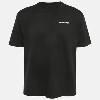 Pre-owned Balenciaga Black Logo Print Cotton Jersey Crewneck T-shirt Xs
