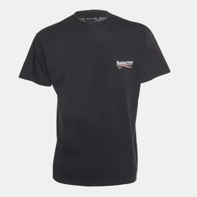 Pre-owned Balenciaga Black Logo Print Cotton Knit Crewneck T-shirt Xs