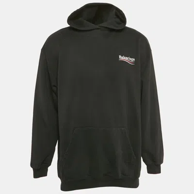 Pre-owned Balenciaga Black Logo Print Cotton Knit Oversized Hoodie S