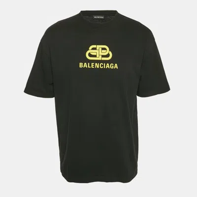 Pre-owned Balenciaga Black Logo Print Crew Neck Oversized T-shirt Xs