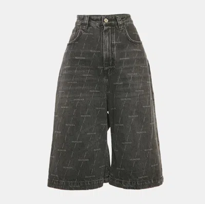 Pre-owned Balenciaga Black Logo Print Denim Mid-rise Shorts S