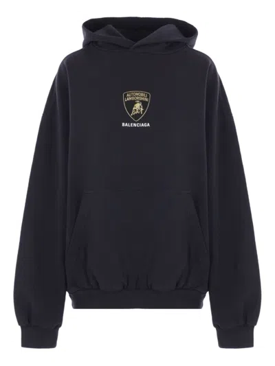 BALENCIAGA BLACK LOGO PRINT HOODIE