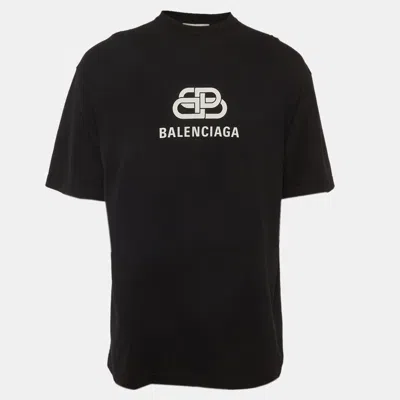 Pre-owned Balenciaga Black Logo Print Jersey Crewneck T-shirt Xs