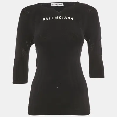 Pre-owned Balenciaga Black Logo Print Jersey T-shirt M