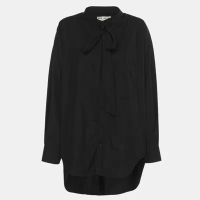 Pre-owned Balenciaga Black Logo Print Satin Neck Tie Shirt M