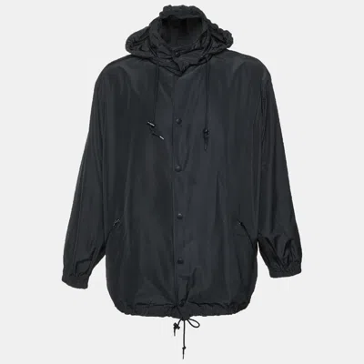 Pre-owned Balenciaga Black Logo Print Synthetic Hooded Jacket M