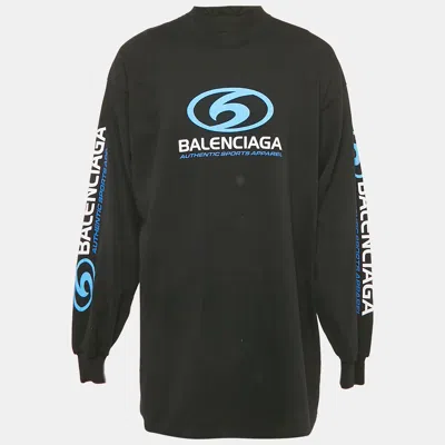 Pre-owned Balenciaga Black Logo Printed Cotton Distressed Sweatshirt M