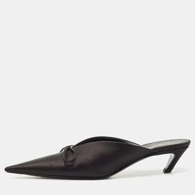 Pre-owned Balenciaga Black Logo Satin Bow Knife Mules Size 39.5