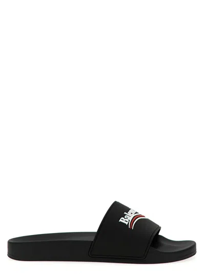BALENCIAGA WOMEN BLACK LOGO SLIDES, 2.5 LUXURY SLIPPERS & SLIDES FOR WOMEN DARVEYS