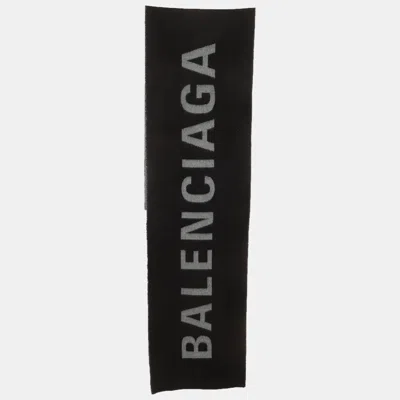 Pre-owned Balenciaga Black Logo Wool Reversible Scarf