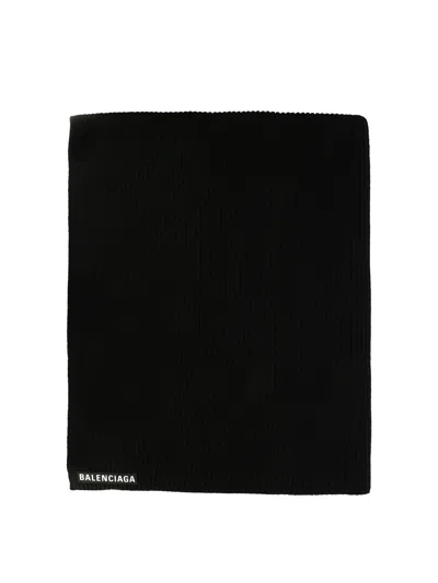 Balenciaga Logo Wool Blanket Scarf In Black