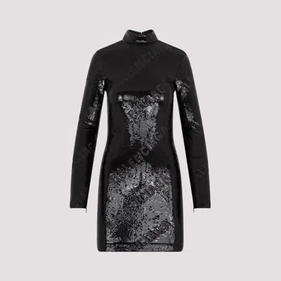 BALENCIAGA BLACK MAT TURTLENECK POLYAMIDE DRESS