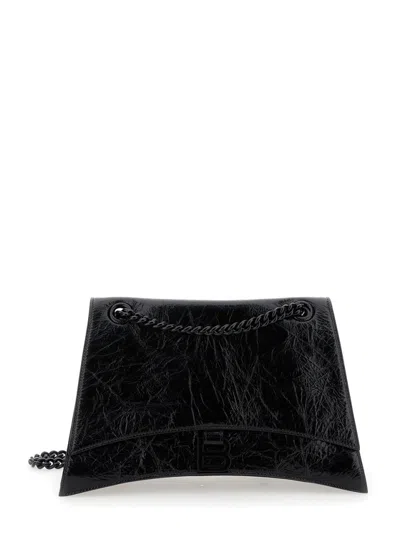 BALENCIAGA BLACK MEDIUM CRUSH BLACK CROSSBODY BAG