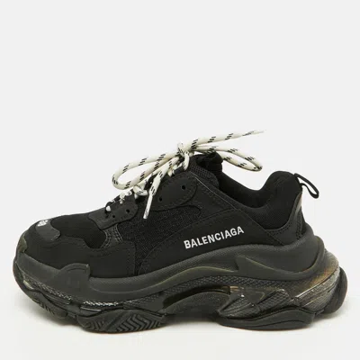 Pre-owned Balenciaga Black Mesh And Faux Leather Triple S Clear Sneakers Size 38