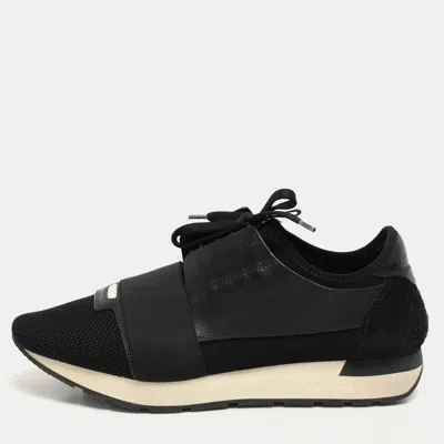Pre-owned Balenciaga Black Mesh And Leather Race Runner Low Top Sneakers Size 41