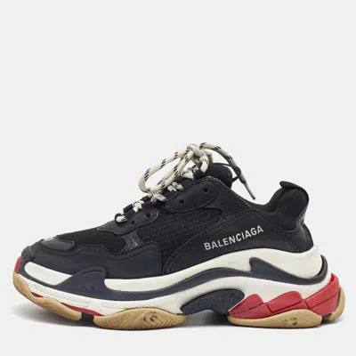 Pre-owned Balenciaga Black Mesh And Leather Triple S Sneakers Size 37