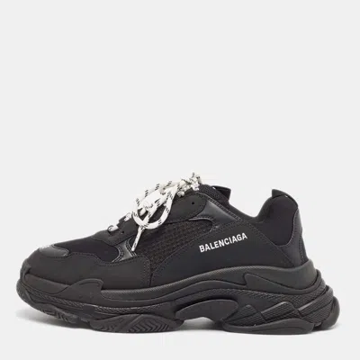 Pre-owned Balenciaga Black Mesh And Nubuck Triple S Sneakers Size 45