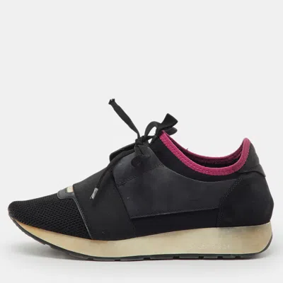 Pre-owned Balenciaga Black Mesh Fabric And Leather Race Runner Low Top Sneakers Size 39