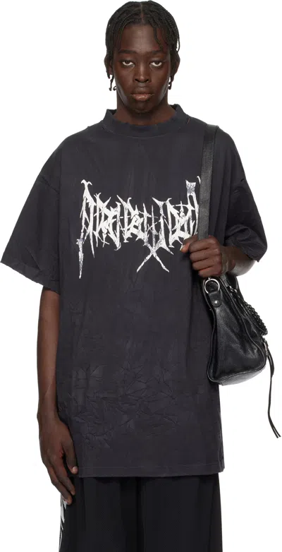 Balenciaga Black Metal Logo Oversized T-shirt In Washed Black/white