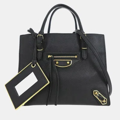Pre-owned Balenciaga Black Metallic Edge Papier Mini Tote Bag