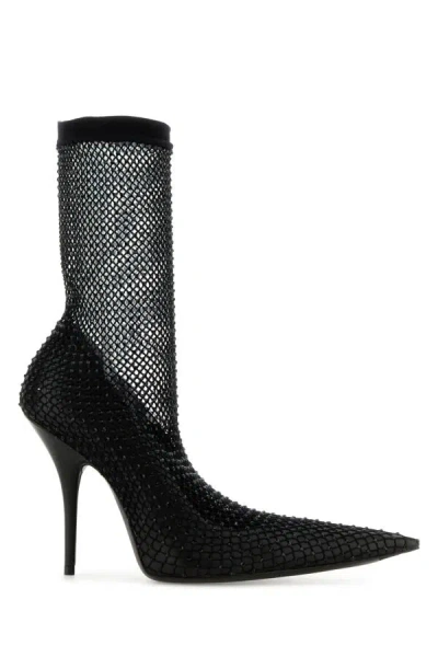 BALENCIAGA BLACK NAPPA LEATHER AND MESH AVENUE ANKLE BOOTS