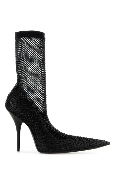 BALENCIAGA BLACK NAPPA LEATHER AND MESH AVENUE ANKLE BOOTS