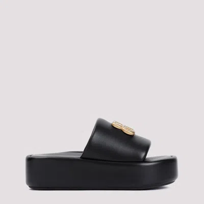 Balenciaga 80mm Bb Shiny Leather Slide Sandals In Black