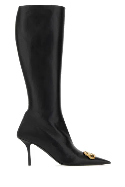 Balenciaga Black Nappa Leather Squared Knife Bb Boots In Blackgold