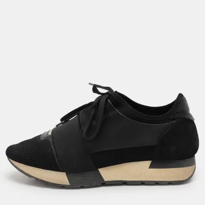 Pre-owned Balenciaga Black Neoprene And Patent Race Runner Sneakers Size 37
