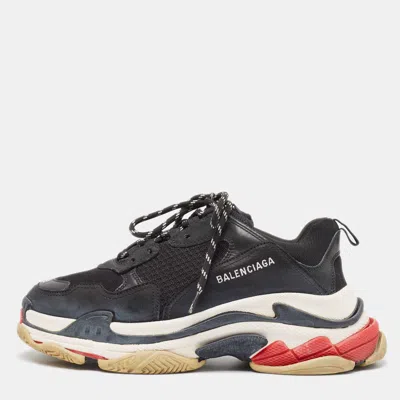 Pre-owned Balenciaga Black Nubuck And Mesh Triple S Sneakers Size 43