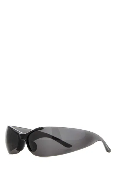 Balenciaga Black Nylon Afterhour Oval Sunglasses In Gray