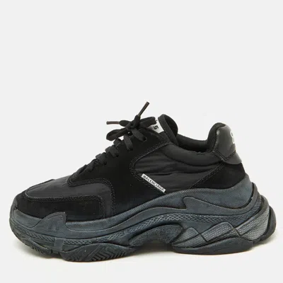 Pre-owned Balenciaga Black Nylon And Suede Triple S Sneakers Size 38
