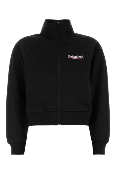 BALENCIAGA BLACK COTTON BLEND SWEATSHIRT WITH LOGO