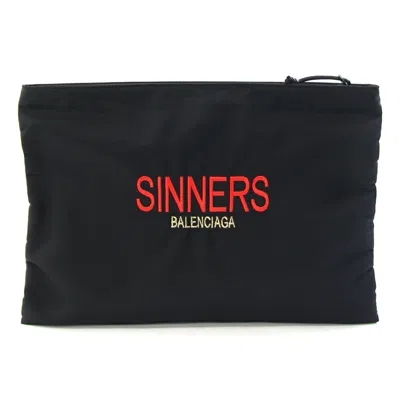 Pre-owned Balenciaga Black Nylon Canvas Leather Clutch Bag ()